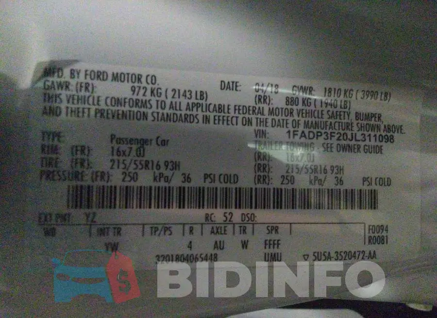 1FADP3F20JL311098 Photo# 9