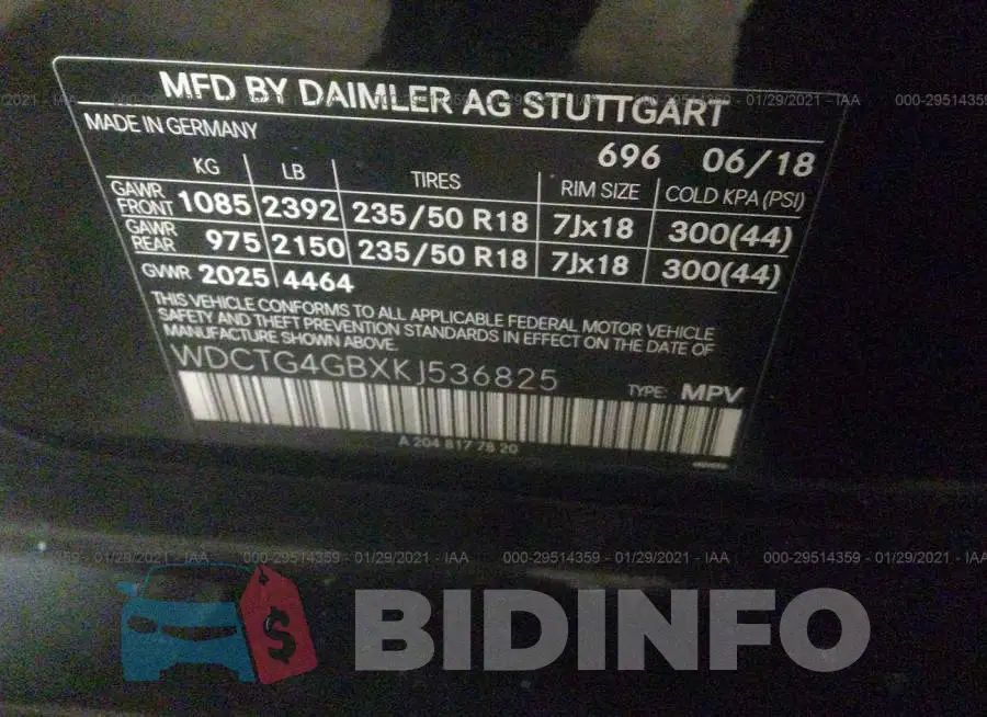 WDCTG4GBXKJ536825 Photo# 9