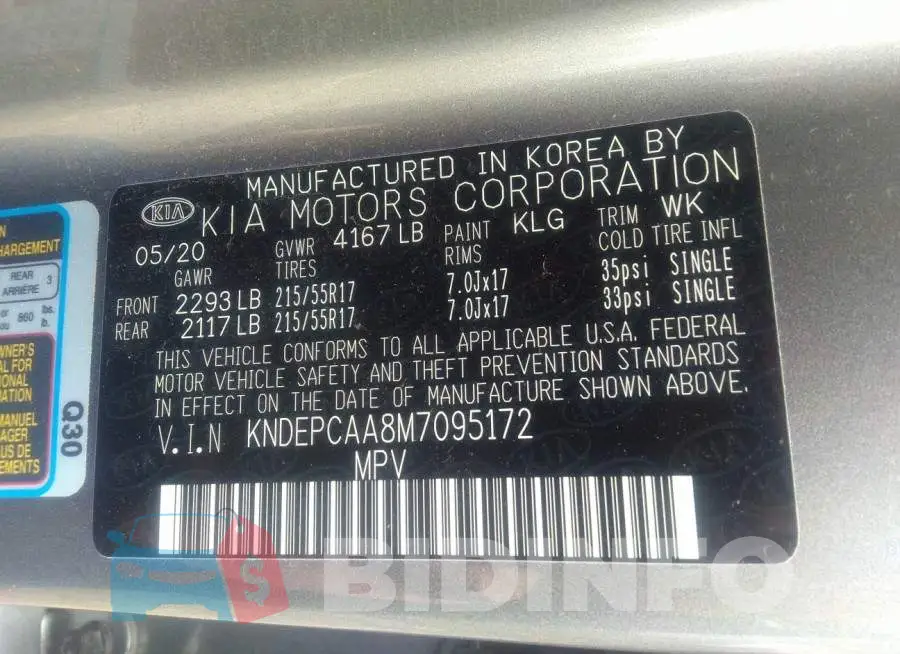 KNDEPCAA8M7095172 Photo# 9