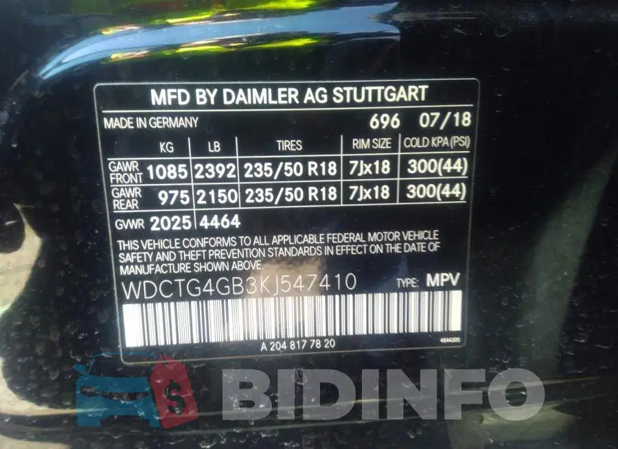 WDCTG4GB3KJ547410 Photo# 9