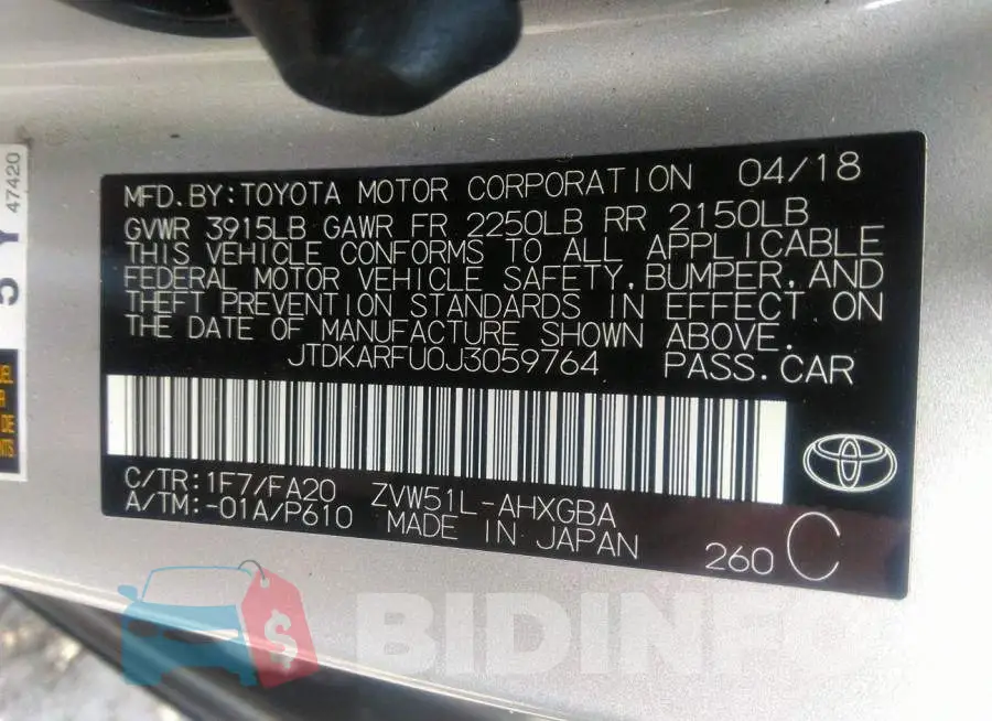 JTDKARFU0J3059764 Photo# 9