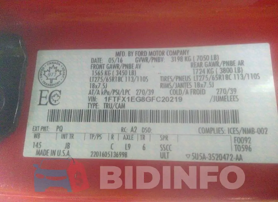 1FTFX1EG8GFC20219 Photo# 9