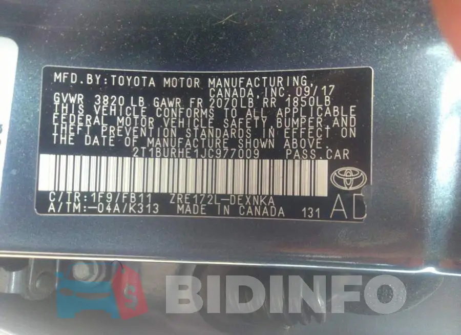 2T1BURHE1JC977009 Photo# 9