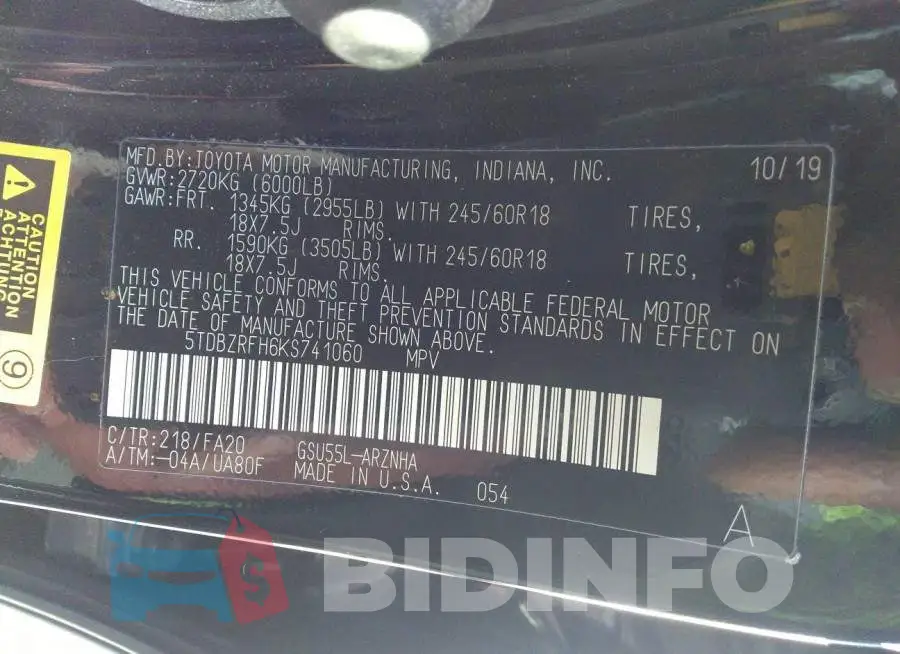 5TDBZRFH6KS741060 Photo# 9