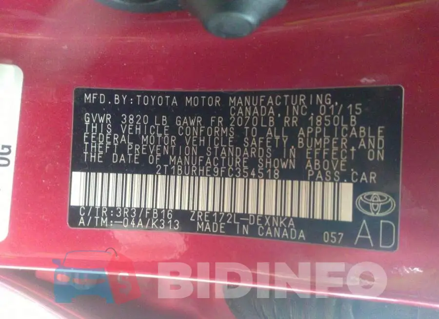 2T1BURHE9FC354518 Photo# 9