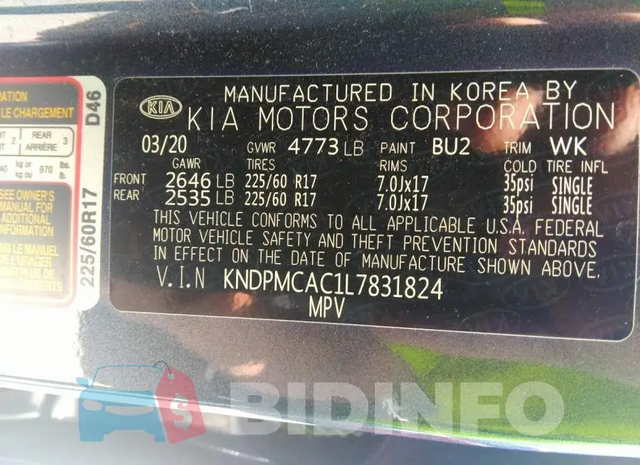 KNDPMCAC1L7831824 Photo# 9