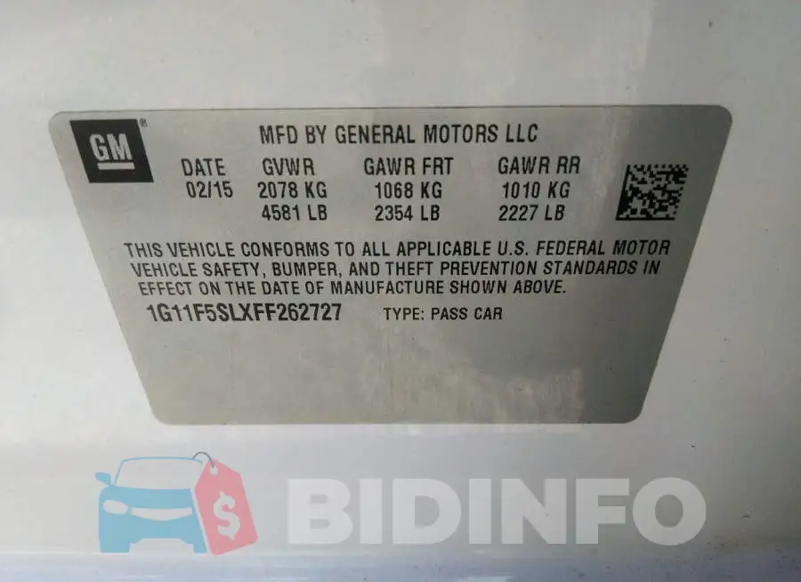 1G11F5SLXFF262727 Photo# 9