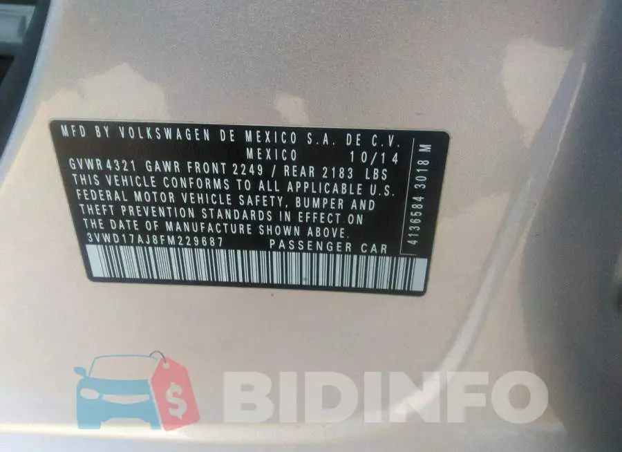 3VWD17AJ8FM229687 Photo# 9