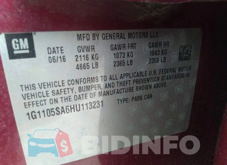 1G1105SA6HU113231 Photo# 9