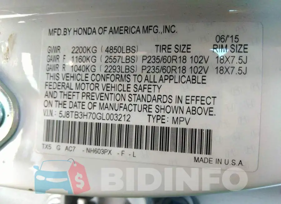 5J8TB3H70GL003212 Photo# 9