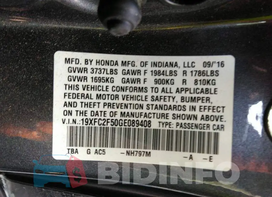 19XFC2F50GE089408 Photo# 9