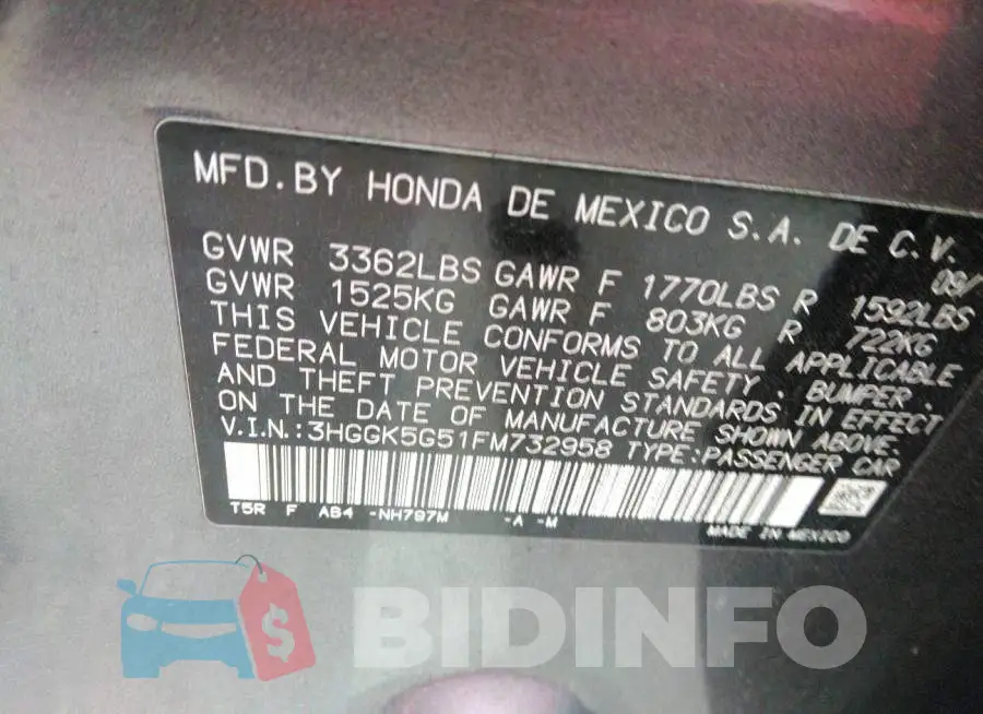 3HGGK5G51FM732958 Photo# 9