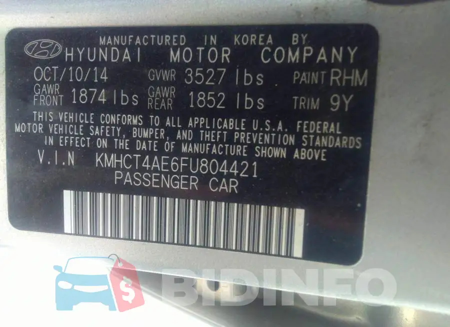 KMHCT4AE6FU804421 Photo# 9