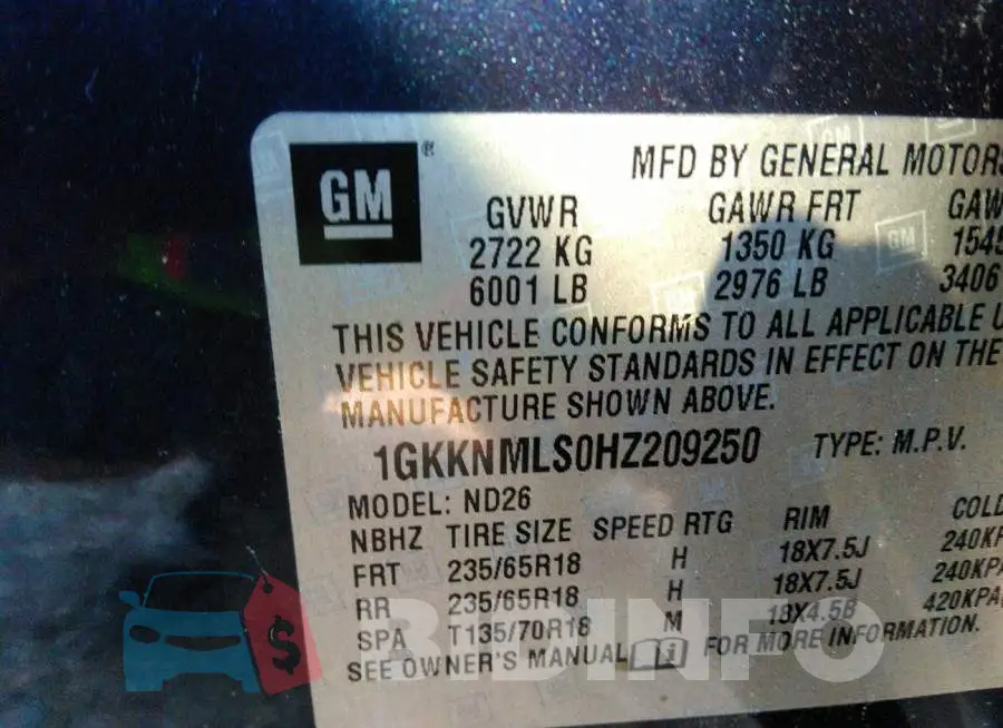 1GKKNMLS0HZ209250 Photo# 9