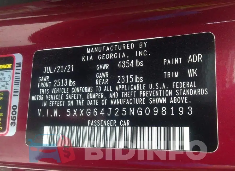 5XXG64J25NG098193 Photo# 9