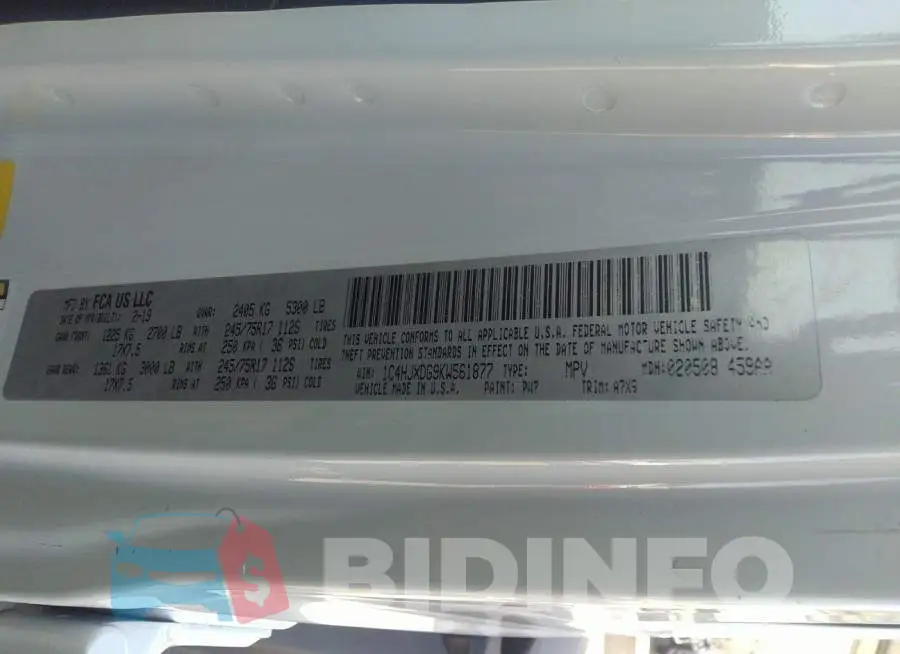 1C4HJXDG9KW561877 Photo# 9