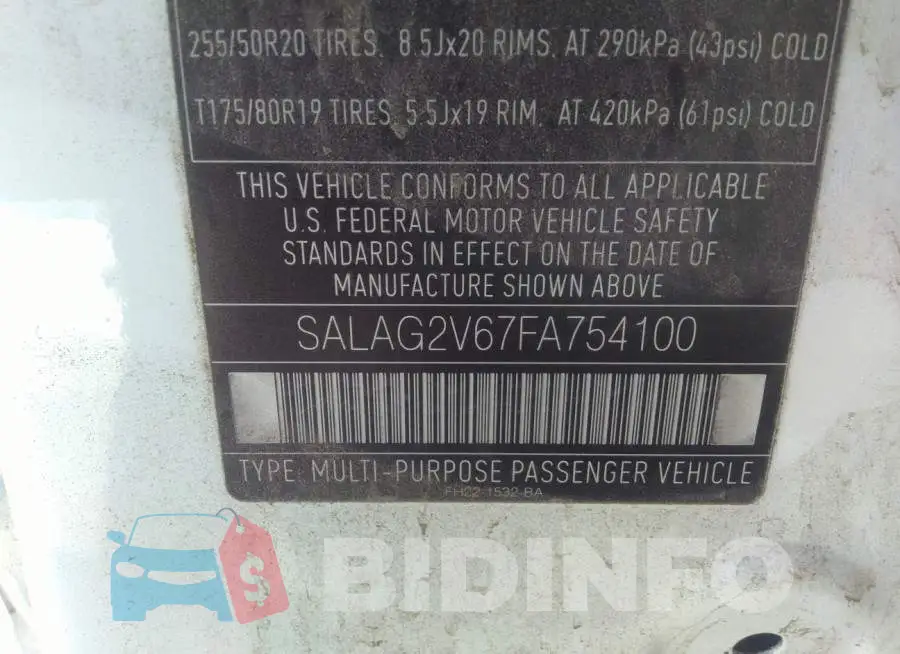 SALAG2V67FA754100 Photo# 9