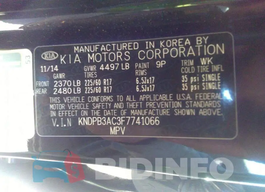 KNDPB3AC3F7741066 Photo# 9