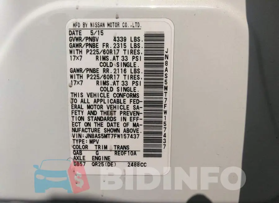 JN8AS5MT7FW157437 Photo# 9