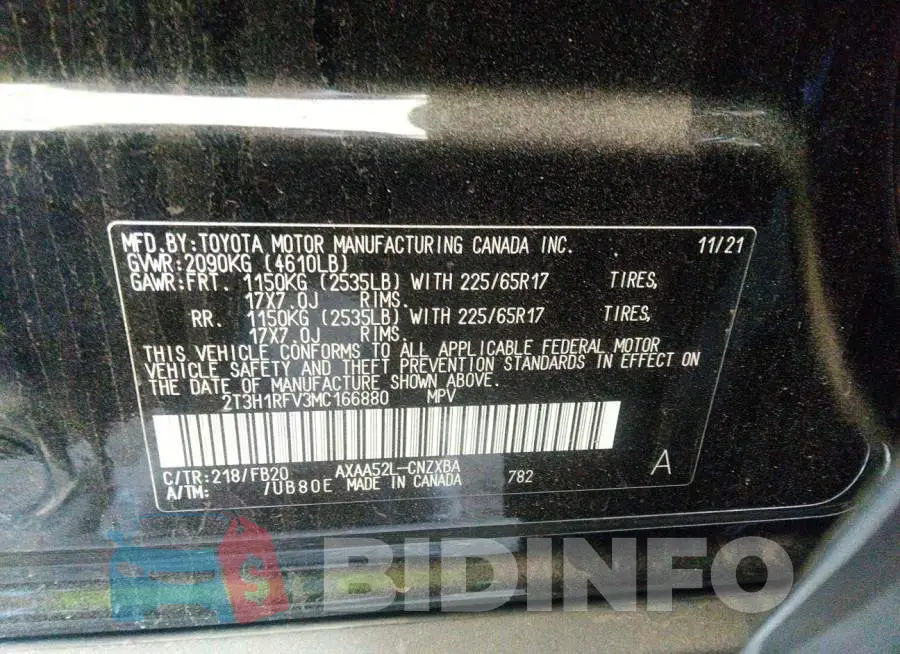 2T3H1RFV3MC166880 Photo# 9