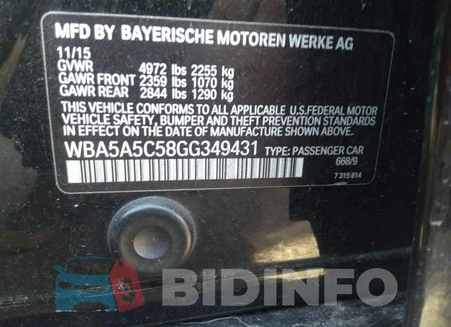 WBA5A5C58GG349431 Photo# 8