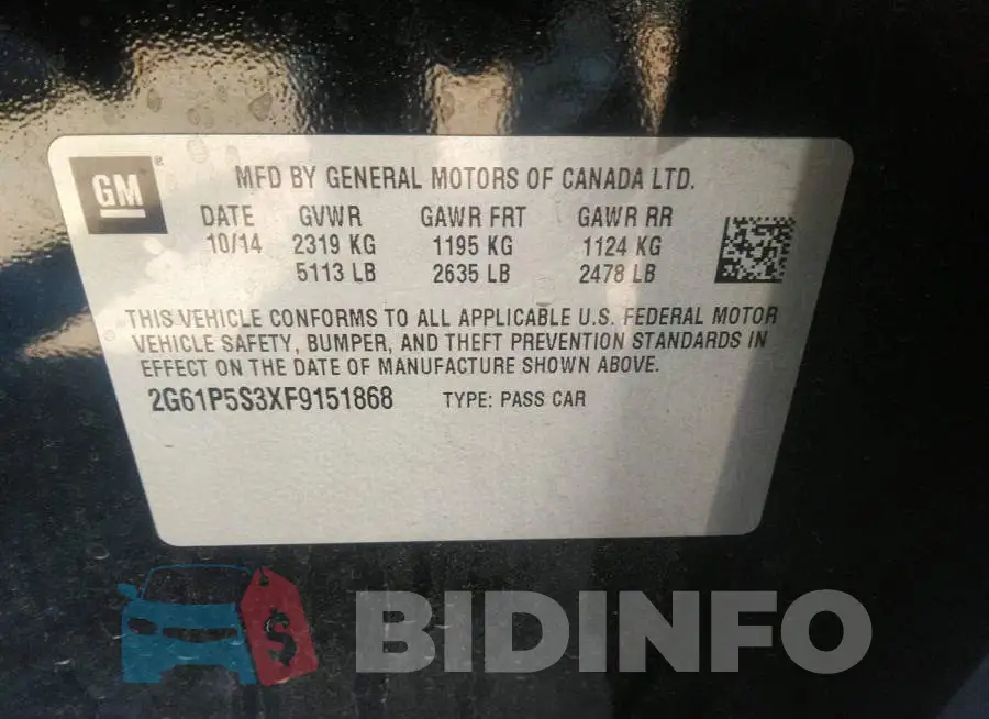 2G61P5S3XF9151868 Photo# 9