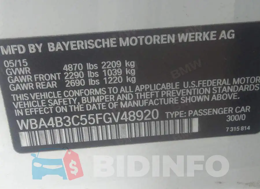 WBA4B3C55FGV48920 Photo# 9