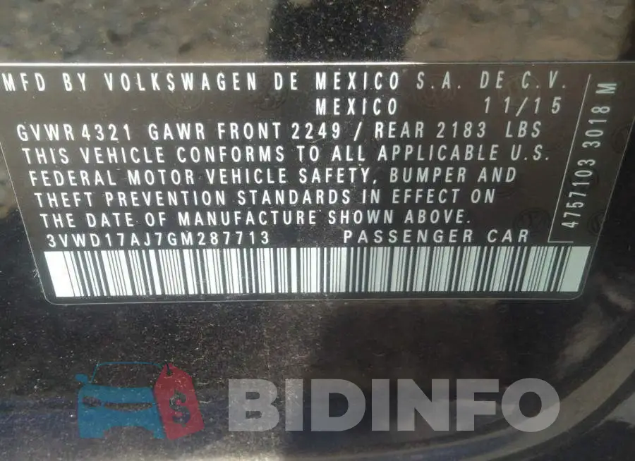 3VWD17AJ7GM287713 Photo# 9