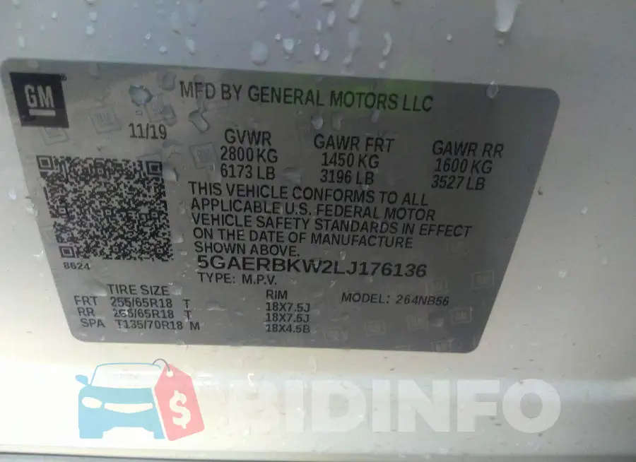 5GAERBKW2LJ176136 Photo# 9
