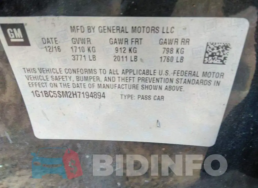 1G1BC5SM2H7194894 Photo# 9