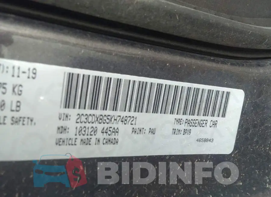 2C3CDXBG5KH748721 Photo# 9