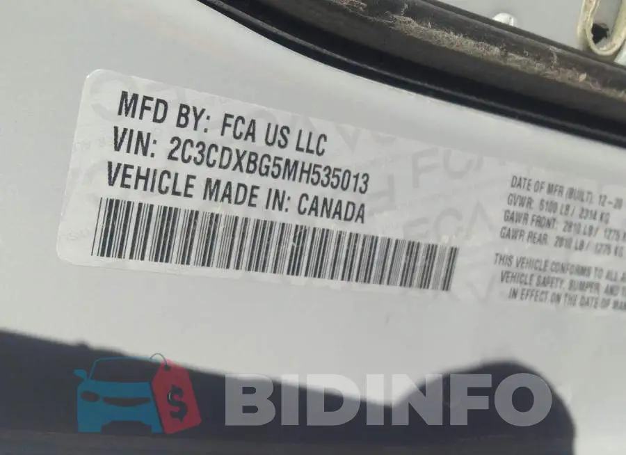 2C3CDXBG5MH535013 Photo# 9