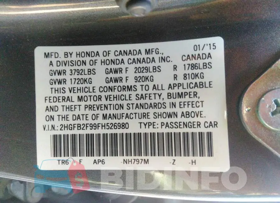2HGFB2F99FH526980 Photo# 9