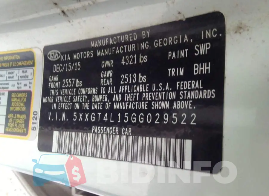 5XXGT4L15GG029522 Photo# 9