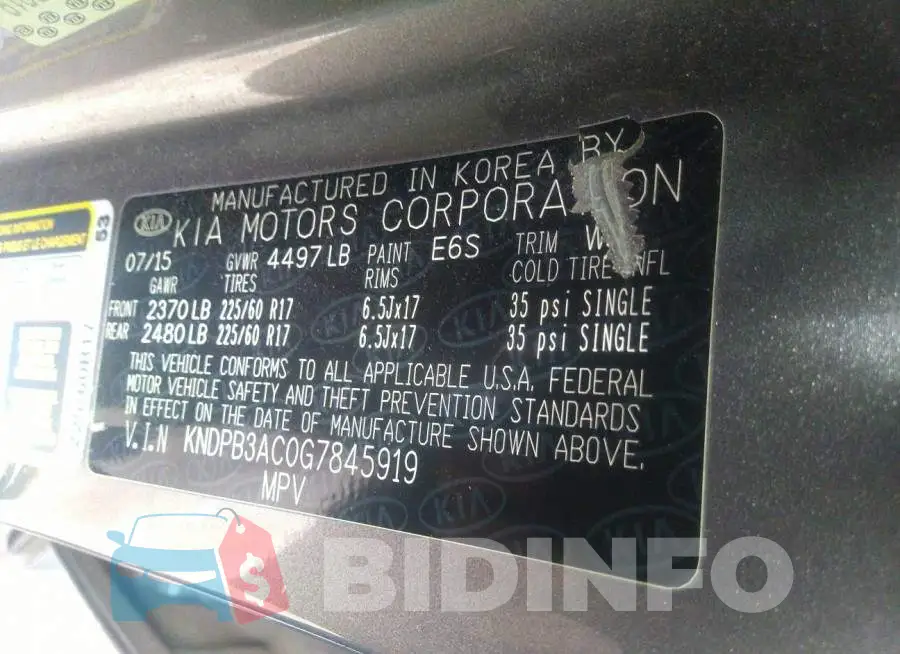 KNDPB3AC0G7845919 Photo# 9