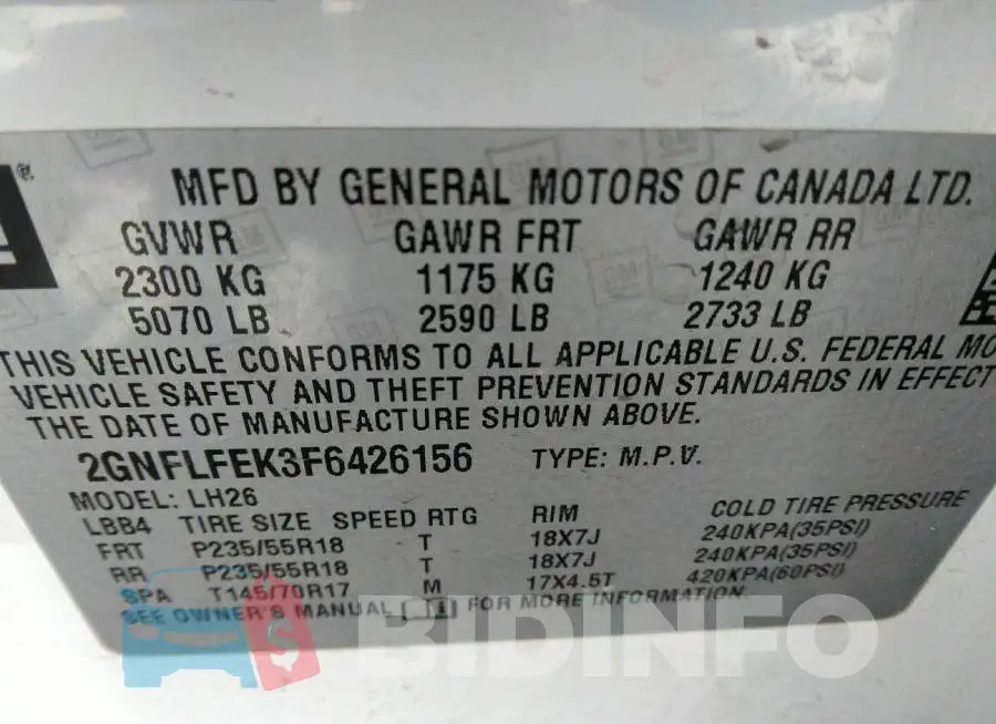2GNFLFEK3F6426156 Photo# 9