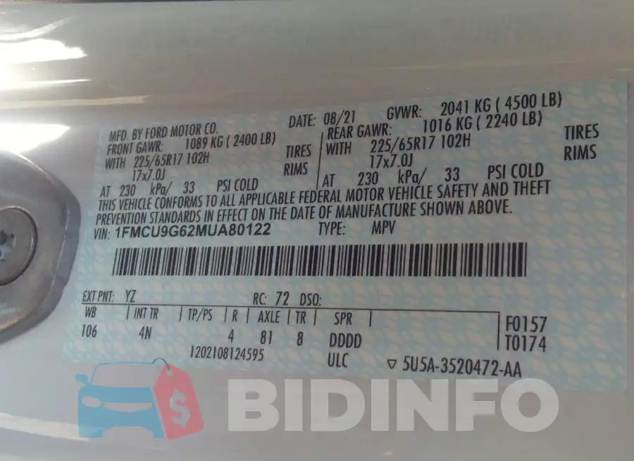 1FMCU9G62MUA80122 Photo# 9