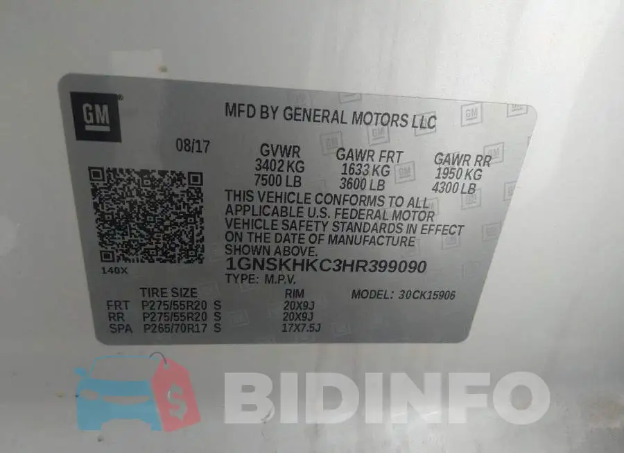 1GNSKHKC3HR399090 Photo# 9