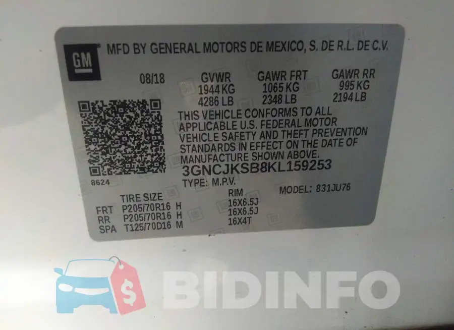 3GNCJKSB8KL159253 Photo# 9