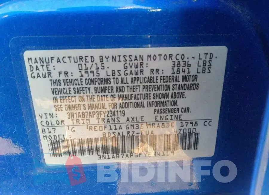 3N1AB7AP3FY234119 Photo# 9
