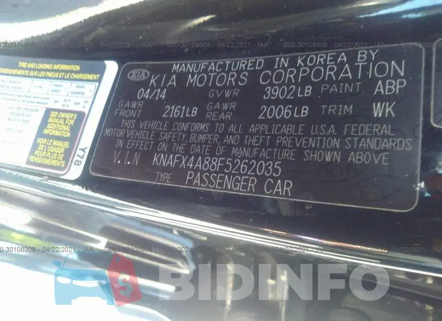 KNAFX4A88F5262035 Photo# 9