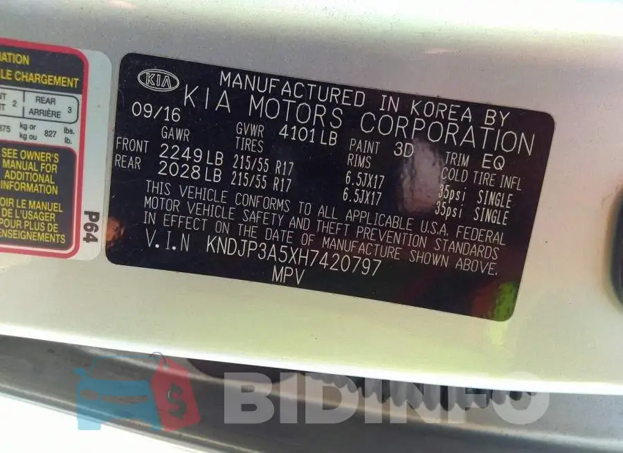 KNDJP3A5XH7420797 Photo# 9