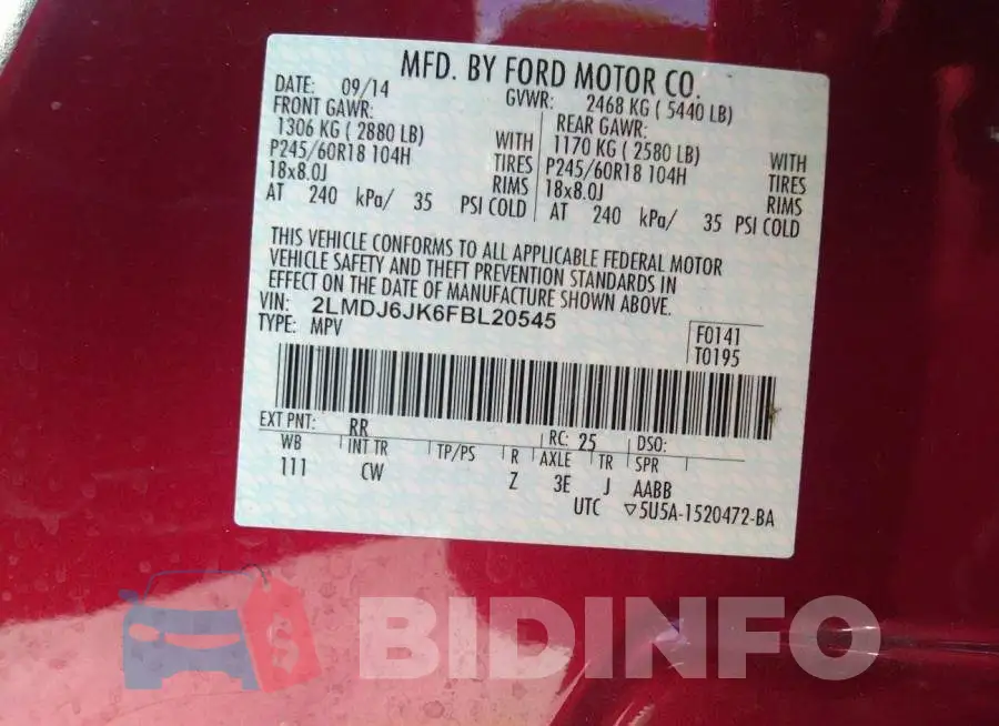 2LMDJ6JK6FBL20545 Photo# 9