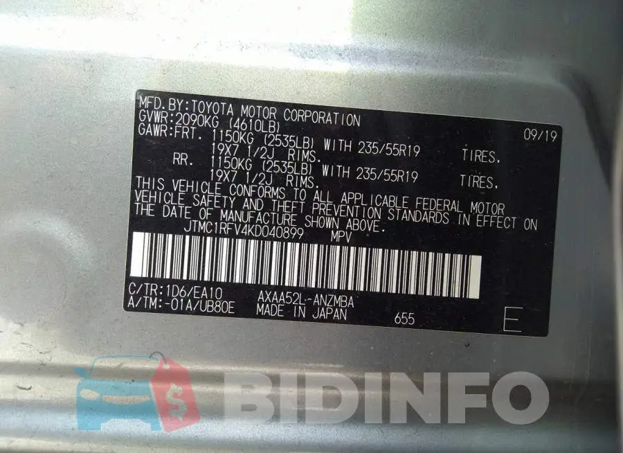 JTMC1RFV4KD040899 Photo# 9
