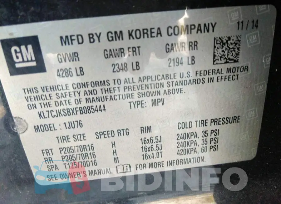 KL7CJKSBXFB085444 Photo# 9
