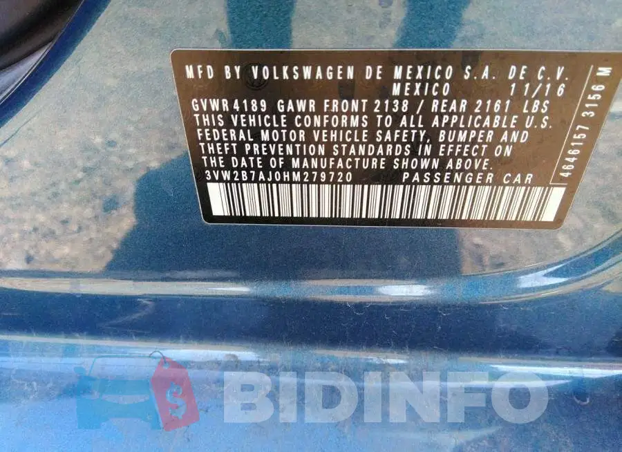 3VW2B7AJ0HM279720 Photo# 9