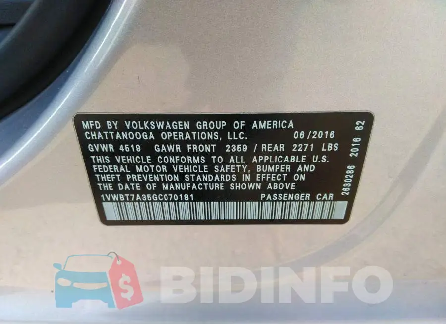 1VWBT7A35GC070181 Photo# 9