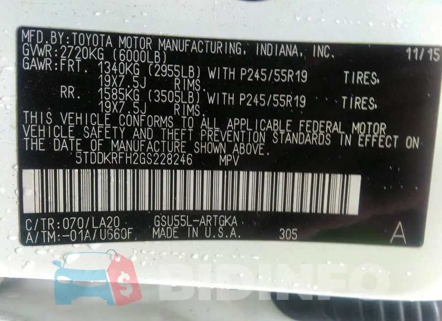 5TDDKRFH2GS228246 Photo# 9