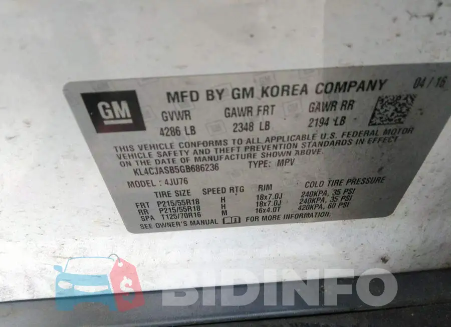 KL4CJASB5GB686236 Photo# 9