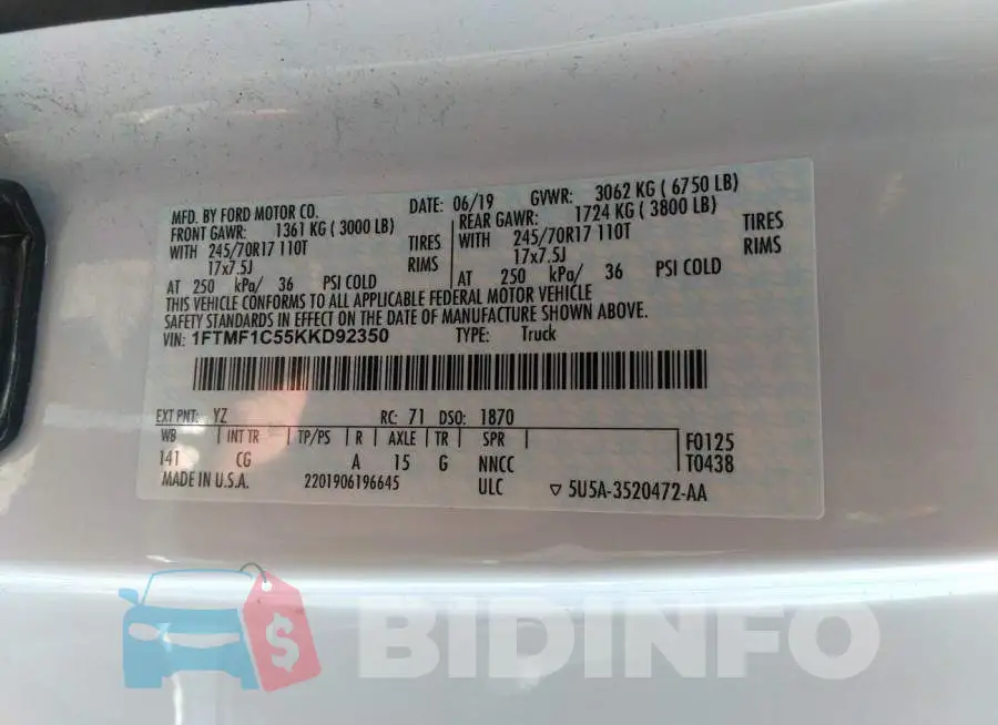1FTMF1C55KKD92350 Photo# 9